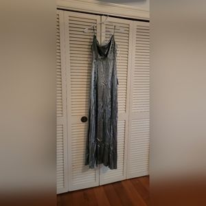 Lulus Silver Metallic Cowl Neck Maxi Dress